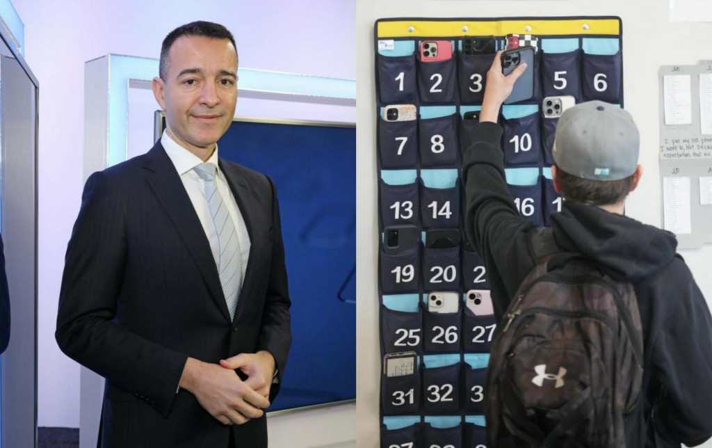 Minister školstva Tomáš Drucker chce obmedziť používanie mobilov na našich základných školách. FOTO: Koláž HN – HN/Peter Mayer, TASR/AP