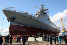 Ruskú hliadkovú loď Sergej Kotov spustili na vodu v roku 2021. FOTO: Profimedia