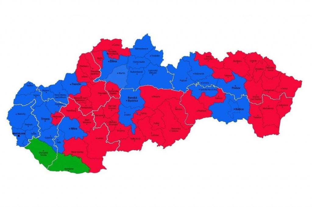 Ako sa rozdelili okresy Slovenska podľa podpory prezidentských kandidátov. MAPA: HN
