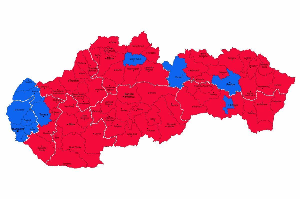 Výsledky volieb: Prefarbila sa viac ako tretina okresov. To bola podstata prehry Ivana Korčoka (+ mapa)