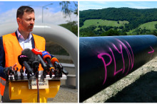 Premiér Eduard Heger otváral v roku 2022 plynovod medzi Slovenskom a Poľskom. FOTO: TASR, koláž HN