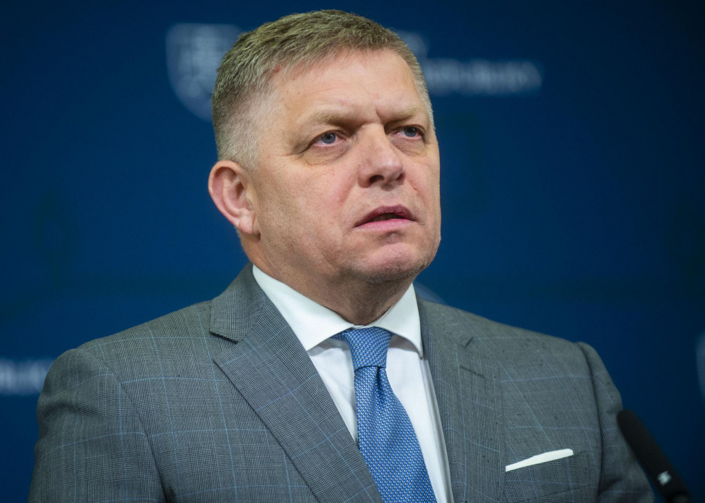 Na snímke predseda vlády SR Robert Fico (Smer-SD) počas tlačovej konferencie k porušeniam ústavného práva sudcov 24. apríla 2024 v Bratislave. FOTO TASR - Jakub Kotian FOTO: Jakub Kotian