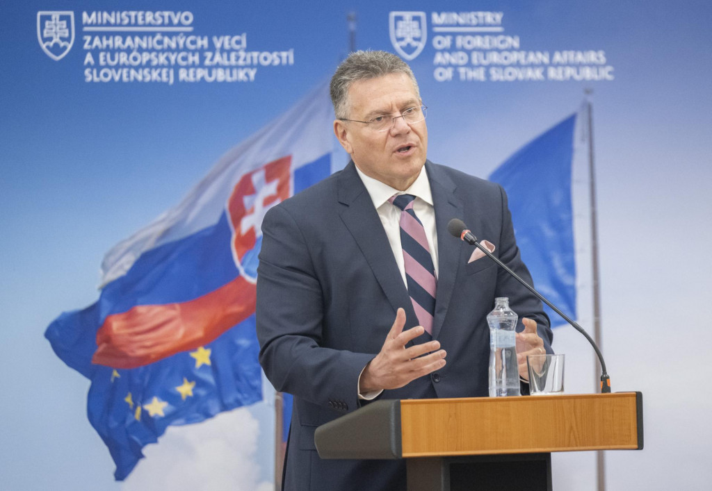 Podpredseda Európskej komisie Maroš Šefčovič počas príhovoru na konferenci pri príležitosti 20. výročia vstupu Slovenska do Európskej únie. FOTO: TASR/Martin Baumann