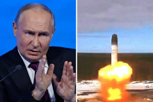 Ruský prezident Vladimir Putin nariadil vykonať cvičenie zamerané na rozmiestnenie a použitie taktických jadrových zbraní. FOTO: Reuters; KOLÁŽ: HN