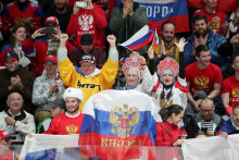 Ruskí fanúšikovia na hokejovom šampionáte na Slovensku. FOTO: Profimedia