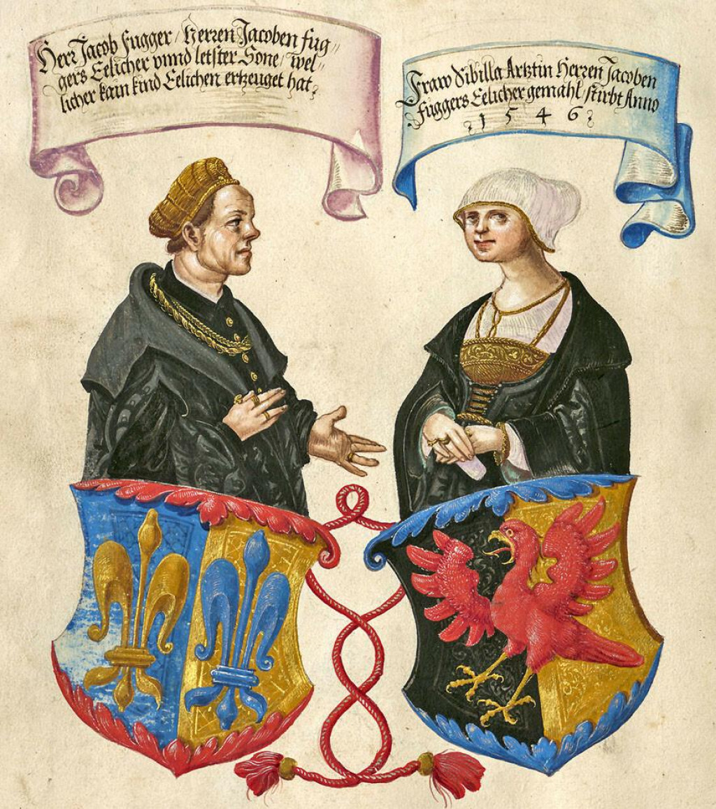 S neterou augsburského starostu Sibylou Arztovou sa oženil v roku 1498. Takto vyzerá ich spoločný portrét v rodinnej Ehrenbuch, teda Knihe cti.