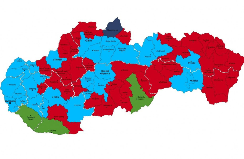 Výsledky eurovolieb podľa okresov. FOTO: HN