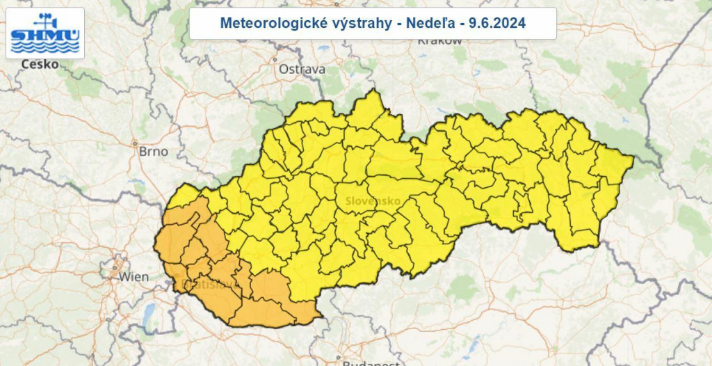 Výstrahy SHMÚ. MAPA: SHMÚ