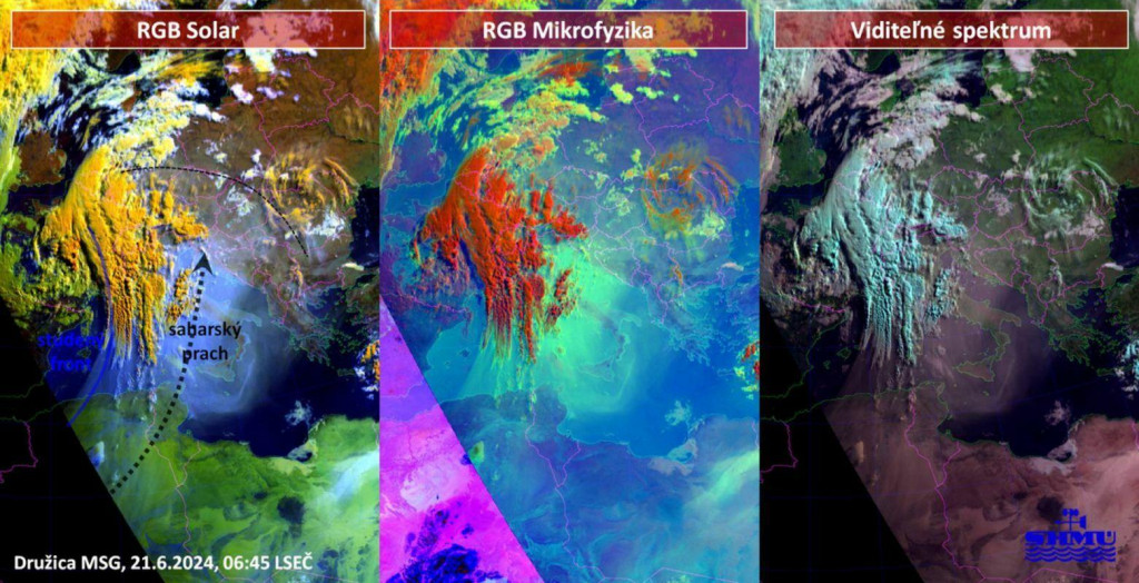 Do strednej Európy sa v južnom až juhozápadnom prúdení dostáva väčšie množstvo saharského prachu. ZDROJ: SHMÚ