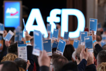 Delegáti hlasujú na sneme nemeckej krajne pravicovej Alternatívy pre Nemecko (AfD). Tá sa vzdala plánov na opätovné prijatie do frakcie Identita a demokracia a v súčasnosti pracuje na vytvorení novej politickej skupiny. FOTO: TASR/DPA