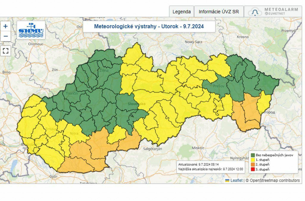 Meteorologické výstrahy pred teplom na utorok. FOTO: SHMÚ