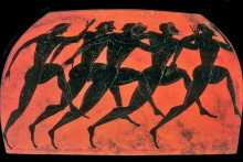 Olympijské zápolenia boli v antickom období častým motívom, ktorý sa vo forme rôznych výjavov používal na výzdobu nádob. Na tejto amfore zo 6. storočia pred naším letopočtom sa napríklad ocitli bežci.