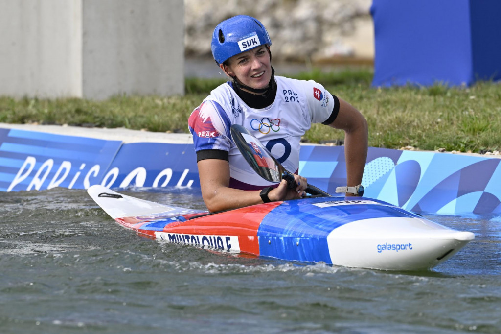 Slovenská vodná slalomárka Eliška Mintálová reaguje v cieli po finálovej jazde v kategórii K1 žien počas XXXIII. letných olympijských hier v Paríži. FOTO: TASR/Michal Svítok