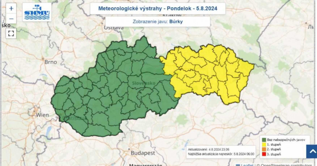 Výstrahy pred búrkami. Zdroj: SHMÚ