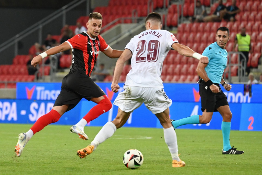 FC Spartak Trnava si v druhom predkole UEFA Konferenčnej ligy poradil s bosnianskym klubom FK Sarajevo. V treťom predkole ho doma čaká už tento štvrtok poľská Wisla Krakov. FOTO: TASR/L. Grinaj