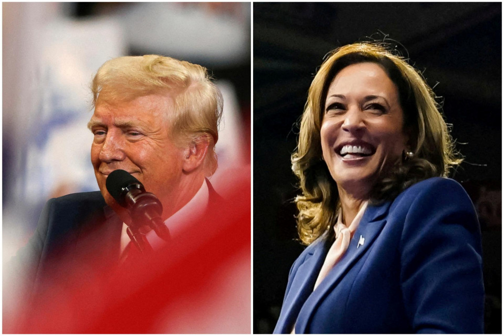 Americký exprezident a kandidát Republikánskej strany Donald Trump a americká viceprezidentka a prezidentská kandidátka Demokratov Kamala Harrisová. FOTO: Reuters