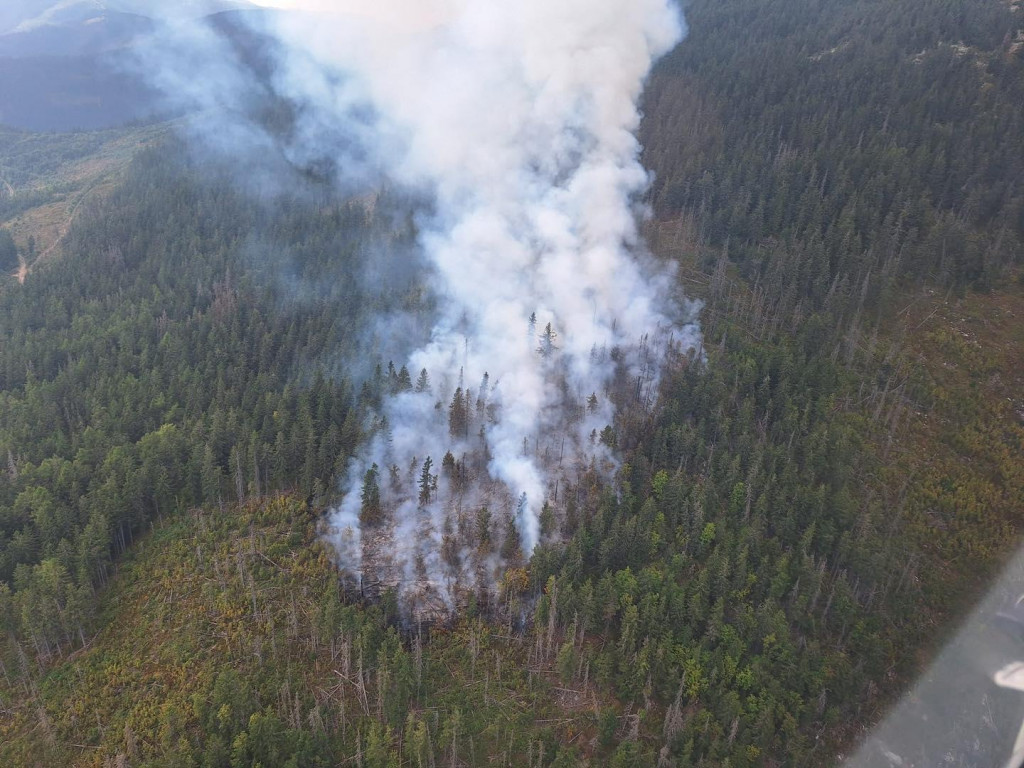 Nad obcou Pohorelá v okrese Brezno hasiči bojovali s požiarom lesa, ktorý sa rozhorel v piatok  popoludní. FOTO: TASR/HaZZ