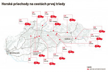 Mapa najvyťaženejších horských priechodov na cestách prvej triedy. FOTO: HN/Vladimír Filipko