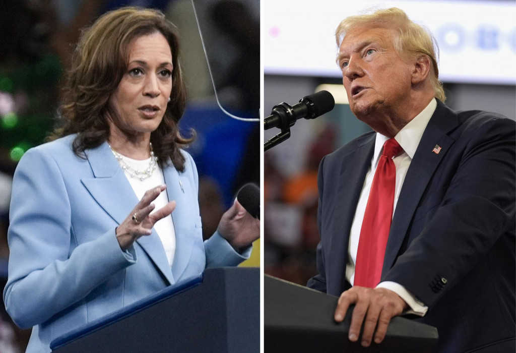 Americká viceprezidentka Kamala Harrisová a republikánsky prezidentský kandidát a bývalý americký prezident Donald Trump. FOTO: TASR/AP