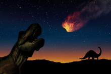 Ilustrácia asteroidu na Zem počas éry dinosaurov.