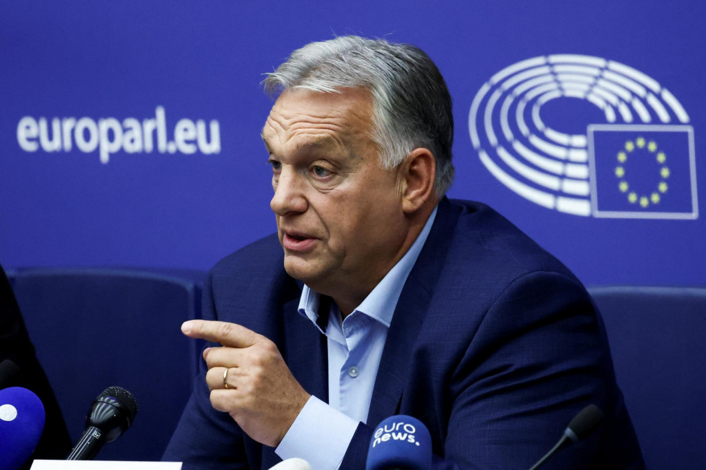 Maďarský premiér Viktor Orbán na tlačovej konferencii v Európskom parlamente v Štrasburgu. FOTO: Reuters