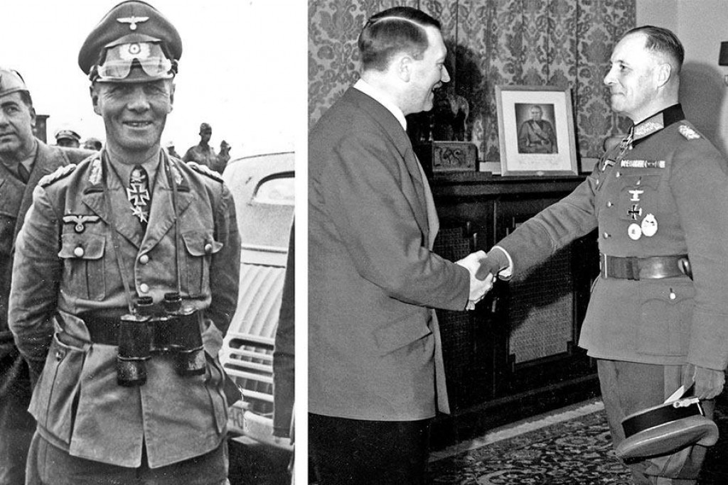 Poľný maršal Erwin Rommel ako frontový veliteľ v africkej púšti a pri preberaní Rytierskeho kríža od führera.