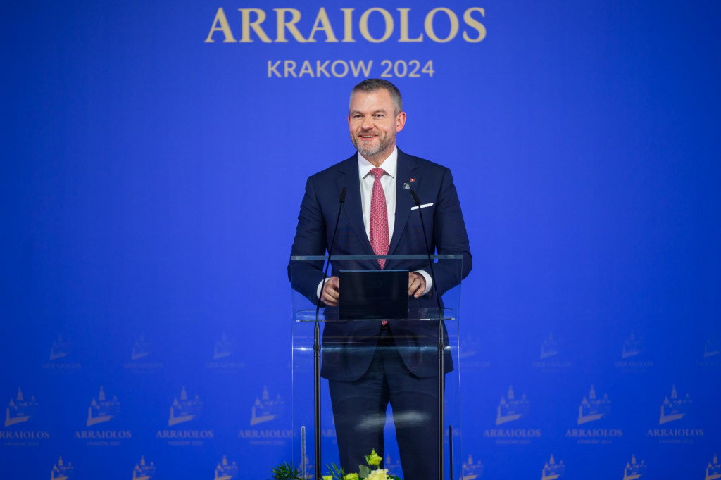 Prezident Peter Pellegrini počas tlačovej konferencie po stretnutí hláv štátov v rámci skupiny Arraiolos, neformálnom politickom fóre ”neexekutívnych” hláv štátov členských krajín Únie, v Krakove. FOTO: TASR/Jaroslav Novák