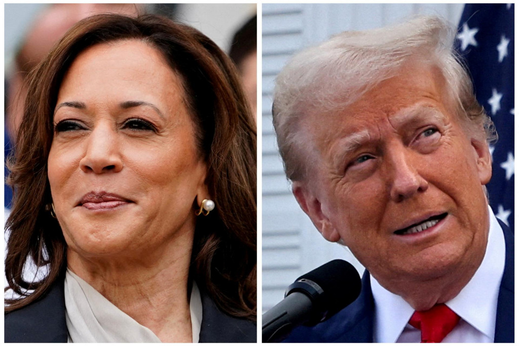 Americká viceprezidentka Kamala Harrisová a americký exprezident Donald Trump. FOTO: REUTERS