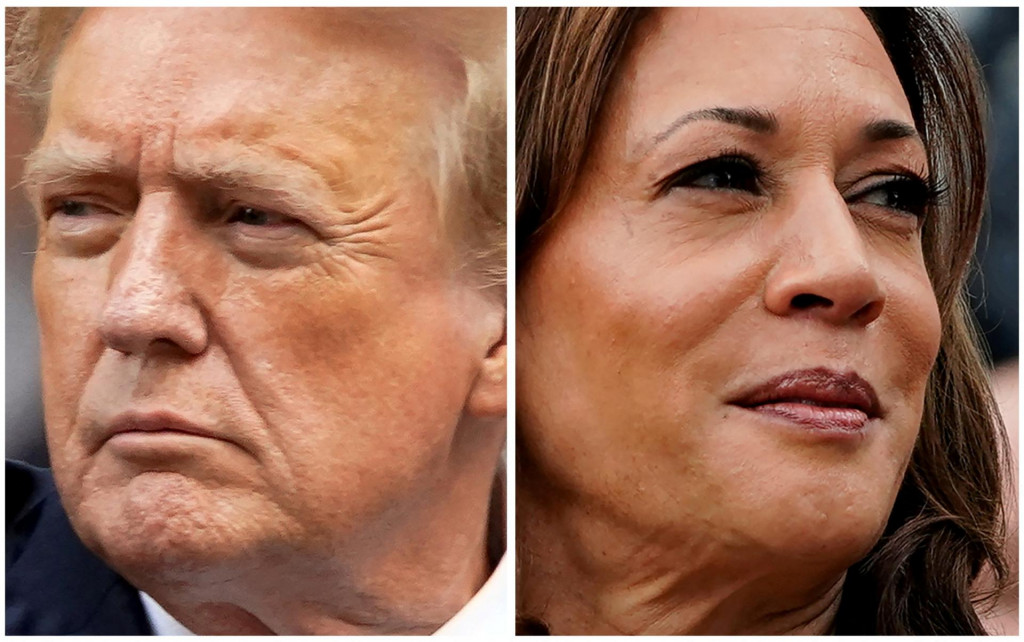 Americký exprezident a republikánsky kandidát na prezidenta Donald Trump a americká viceprezidentka a demokratická kandidátka na prezidentku Kamala Harrisová. FOTO: REUTERS