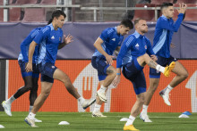 Futbalisti Slovana Bratislava počas tréningu pred zápasom tretieho kola ligovej fázy Ligy majstrov proti domácej Girone. FOTO: TASR/M. Baumann