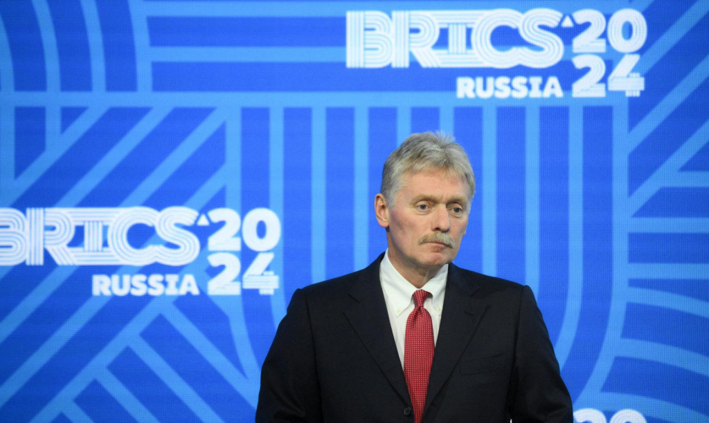 Hovorca Kremľa Dmitrij Peskov na tlačovej konferencii ruského prezidenta Vladimira Putina na summite BRICS v Kazani. FOTO: Reuters