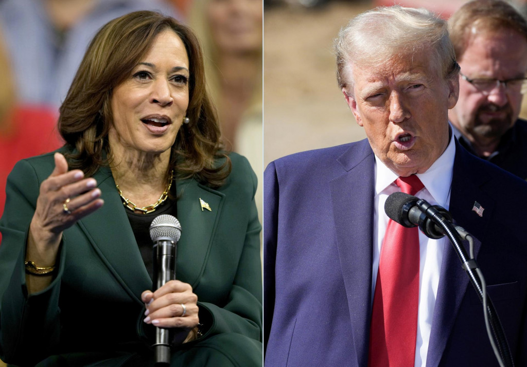 Demokratická prezidentská kandidátka a americká viceprezidentka Kamala Harrisová a republikánsky kandidát na post prezidenta USA a americký exprezident Donald Trump. FOTO: TASR/AP