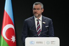 Prezident SR Peter Pellegrini rozpráva počas plenárneho zasadnutia na Klimatickej konferencii OSN COP 29. FOTO: TASR/AP
