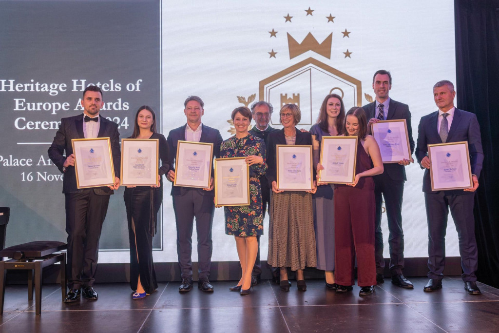 Odovzdávanie cien Heritage Hotels of Europe Awards, kde sú ocenené najlepšie európske hotely s historickým dedičstvom. Na obrázku tohtoroční víťazi v siedmich kategóriách. FOTO: Ivan Majerský