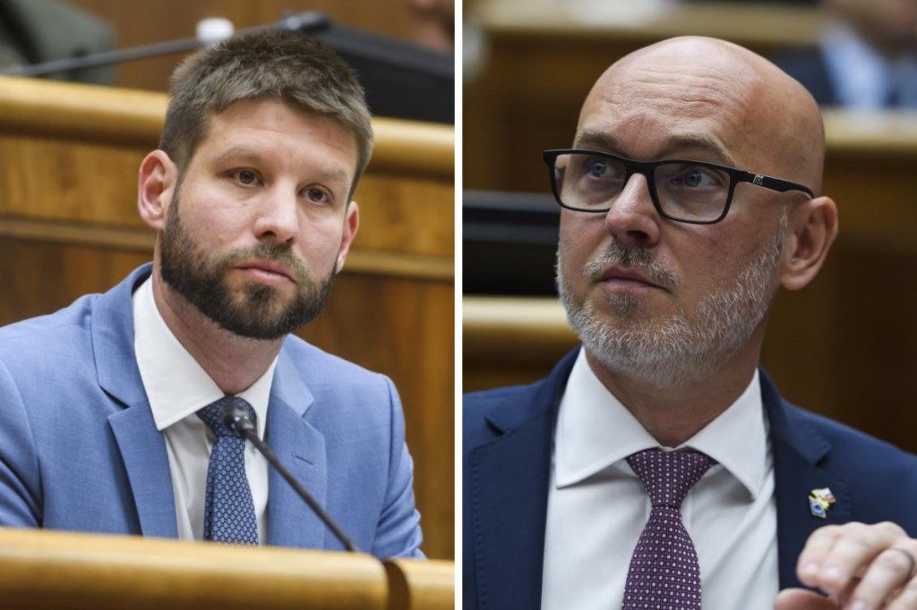 Predseda PS Michal &Scaron;imečka a predseda SaS Branislav Gr&ouml;hling. FOTO: TASR
