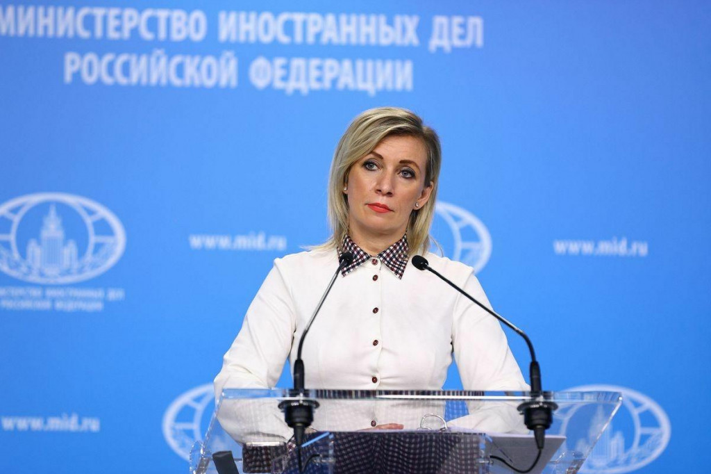 Hovorkyňa ruského ministerstva zahraničných vecí Marija ​Zacharovová na týždennom spravodajskom brífingu v Moskve. FOTO: Reuters