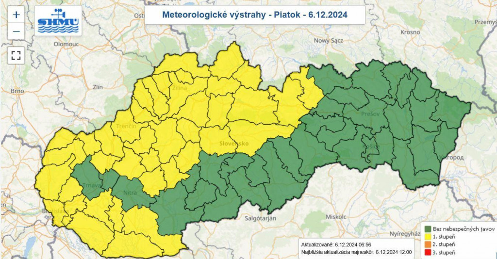 Počasie na Slovensku v piatok 6.12.2024. Zdroj: SHMÚ