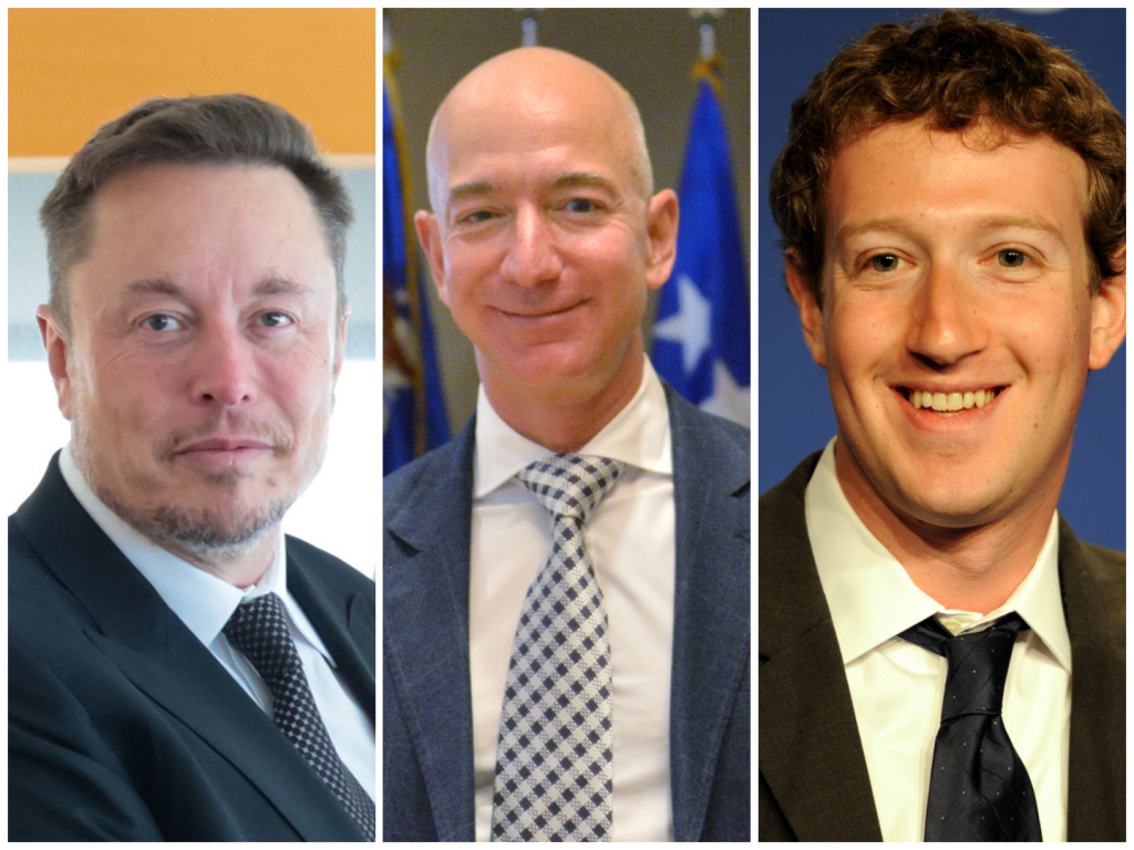 Top 3 najbohatších ľudí sveta: Elon Musk, Jeff Bezos a Mark Zuckerberg.