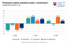 Priemerná reálna mesačná mzda v odvetviach. GRAF: ŠÚ SR