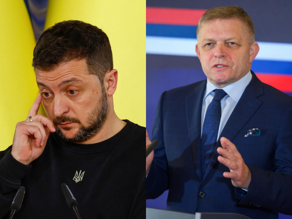 Volodymyr Zelenskyj a Robert Fico. FOTO: TASR