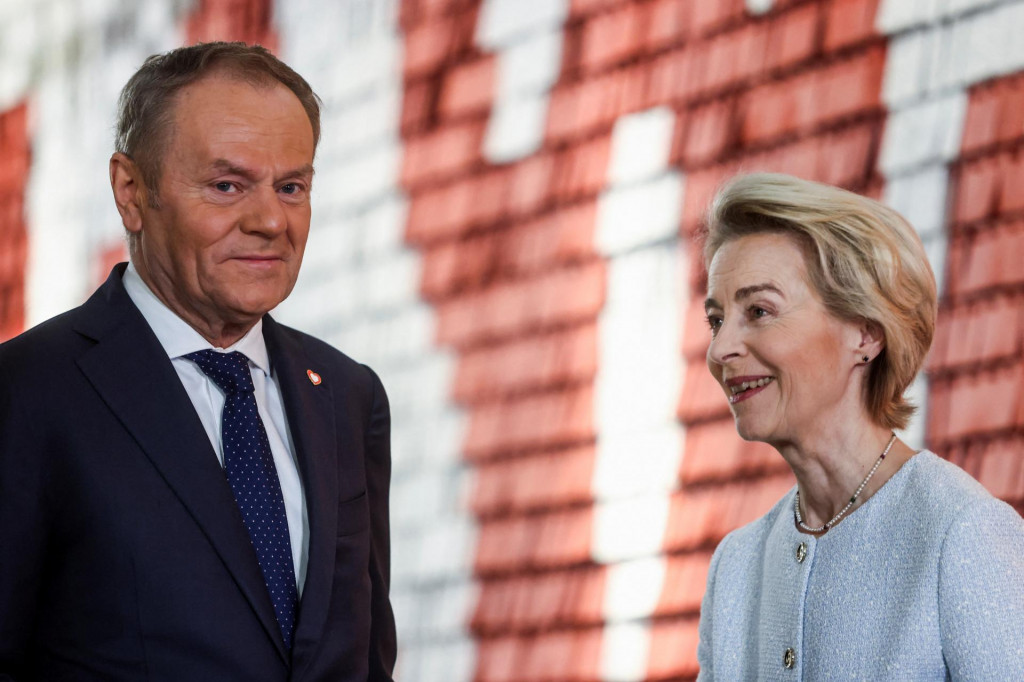 Predsedníčka Európskej komisie Ursula von der Leyen sa stretla s poľským premiérom Donaldom Tuskom v Európskom centre solidarity. FOTO: Reuters