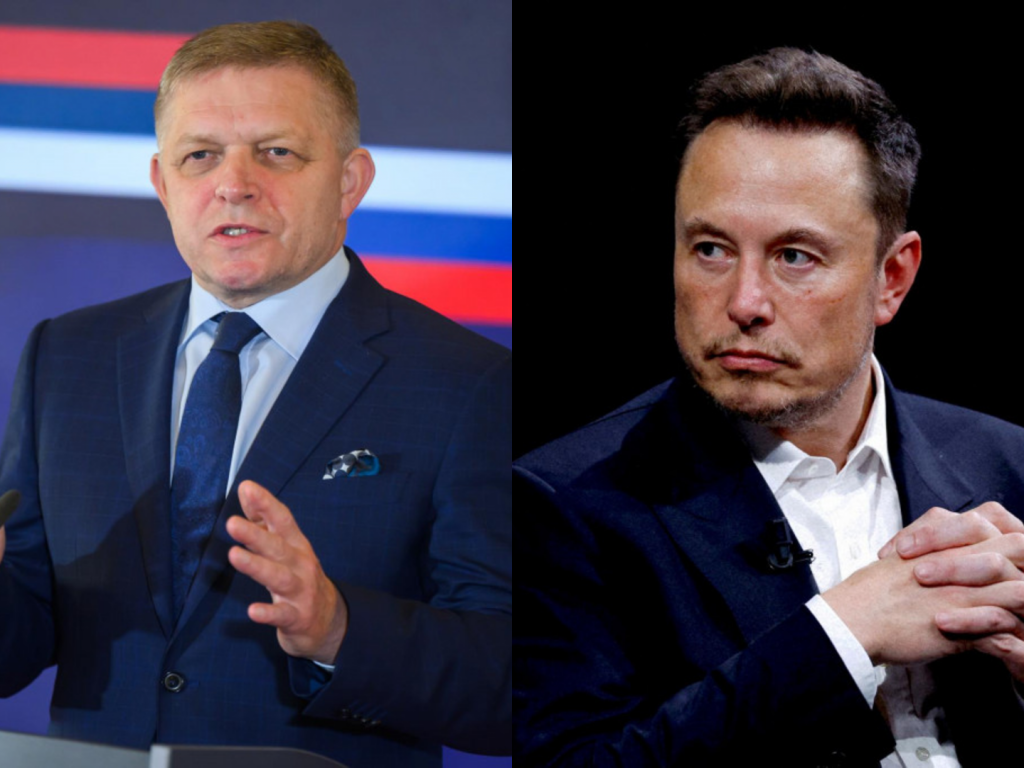 Robert Fico a Elon Musk. FOTO: Koláž HN/TASR/Reuters