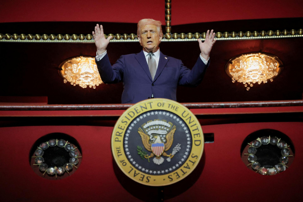 Americký prezident Donald Trump v prezidentskom boxe v Kennedyho Centre vo Washingtone, D. C. FOTO: REUTERS