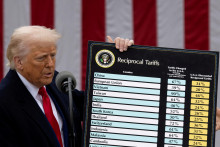 Americký prezident Donald Trump predniesol poznámky k clám v Ružovej záhrade v Bielom dome vo Washingtone, D.C., USA, 2. apríla 2025. FOTO: REUTERS