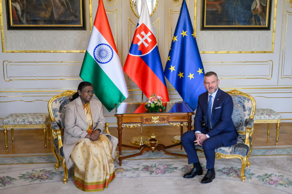 Prezident Peter Pellegrini a indická prezidentka Draupadí Murmúová. FOTO: TASR/Jaroslav Novák