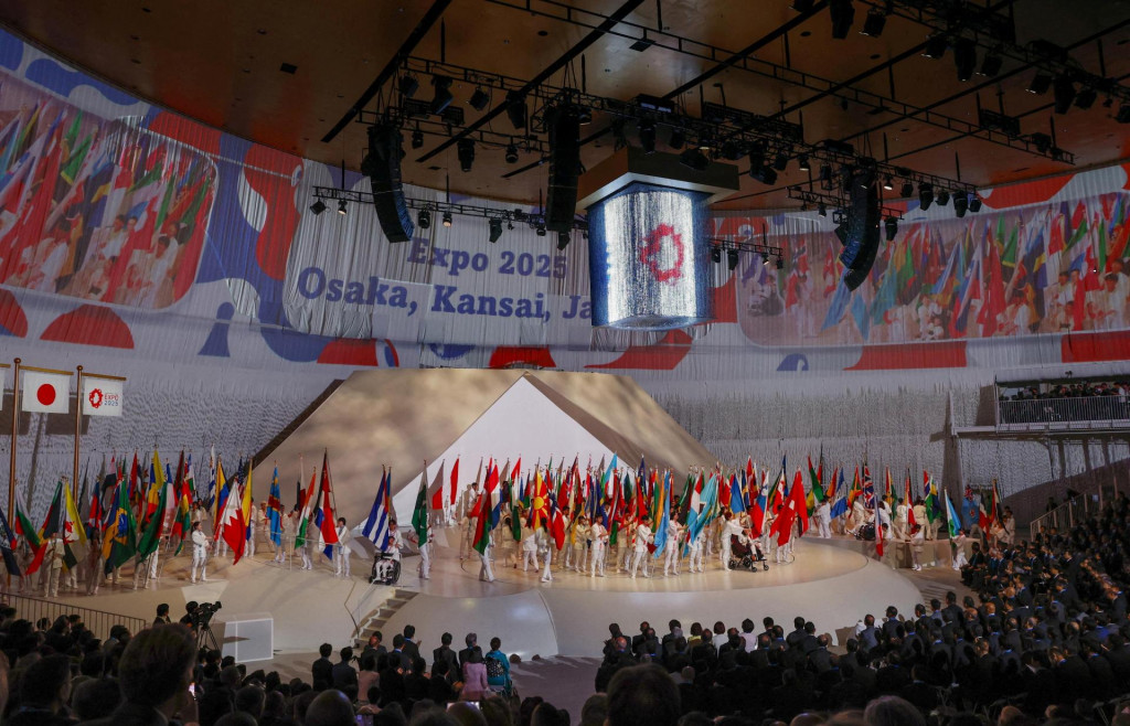 Oficiálny otvárací ceremoniál Expo 2025, deň pred otvorením podujatia pre verejnosť, v Osake, Japonsko 12. apríla 2025. FOTO: Kyodo cez REUTERS