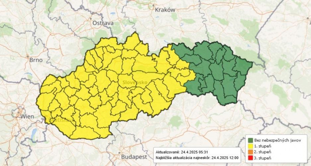 Výstraha na štvrtok, 24.mája 2025. FOTO: shmú