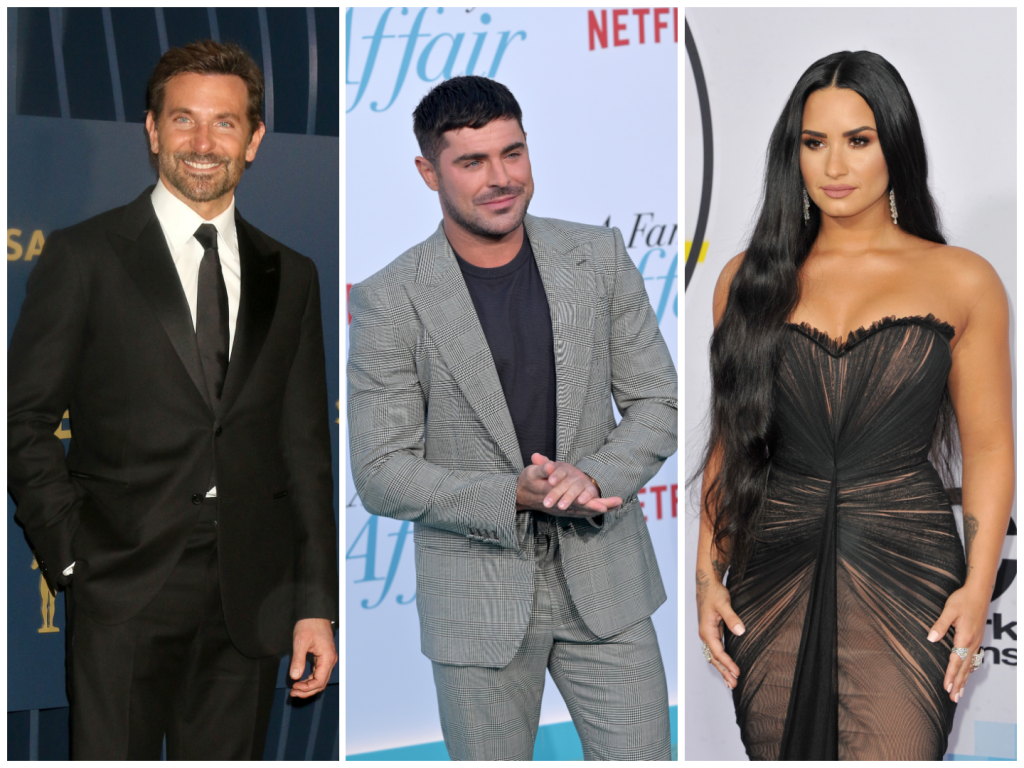 Bradley Cooper, Zac Efron a Demi Lovato.