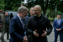 Český premiér Petr Fiala a ukrajinský premiér Denys Šmyhaľ. FOTO: X/Denys Shmyhal