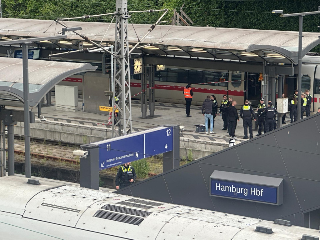 Na snímke policajti zasahujú po útoku nožom, ktorý sa odohral na železničnej stanici v meste Hamburg na severe Nemecka. FOTO: TASR/DPA